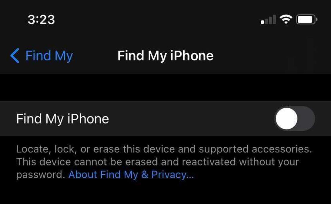 how do i turn off find my iphone online
